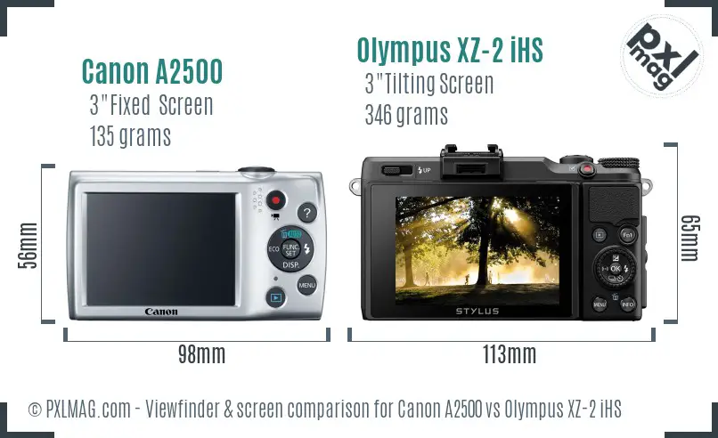 Canon A2500 vs Olympus XZ-2 iHS Screen and Viewfinder comparison