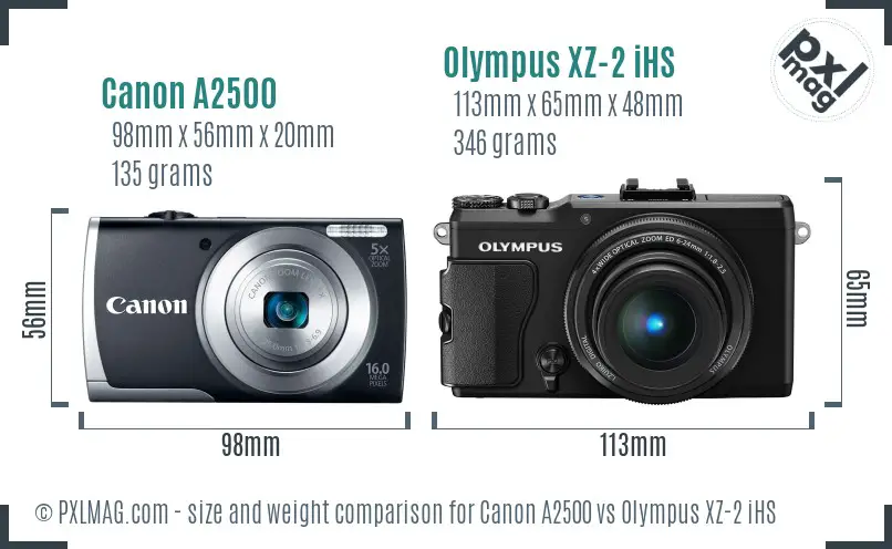 Canon A2500 vs Olympus XZ-2 iHS size comparison