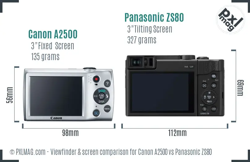Canon A2500 vs Panasonic ZS80 Screen and Viewfinder comparison
