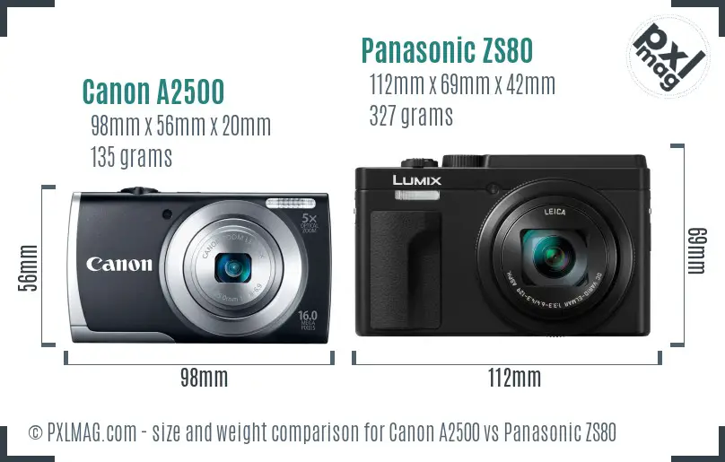 Canon A2500 vs Panasonic ZS80 size comparison