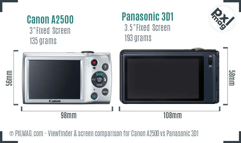 Canon A2500 vs Panasonic 3D1 Screen and Viewfinder comparison