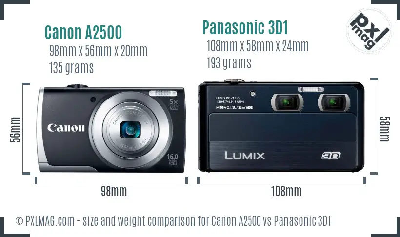 Canon A2500 vs Panasonic 3D1 size comparison