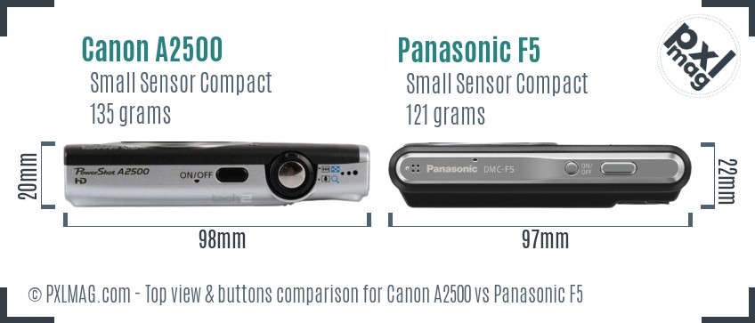 Canon A2500 vs Panasonic F5 top view buttons comparison