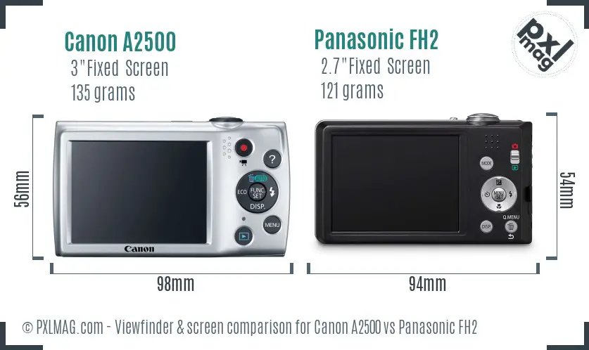 Canon A2500 vs Panasonic FH2 Screen and Viewfinder comparison