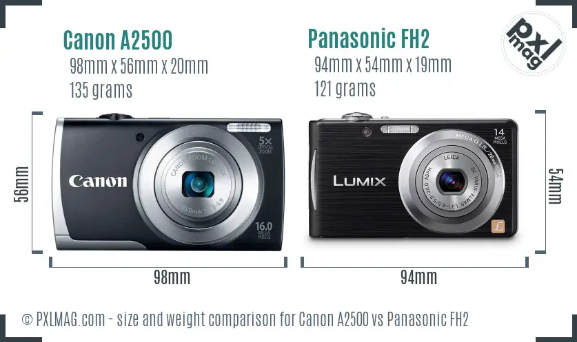 Canon A2500 vs Panasonic FH2 size comparison