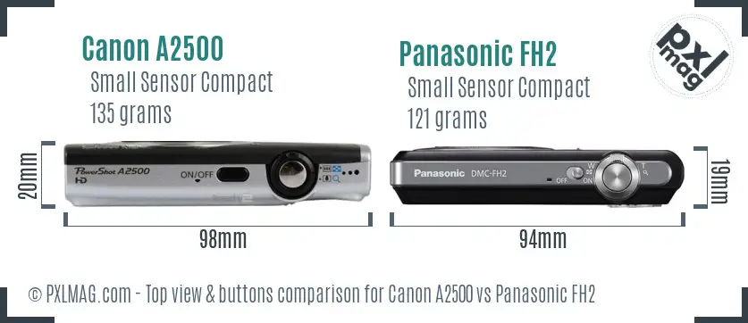 Canon A2500 vs Panasonic FH2 top view buttons comparison