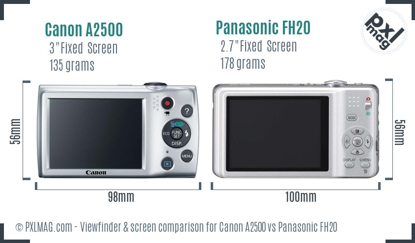 Canon A2500 vs Panasonic FH20 Screen and Viewfinder comparison