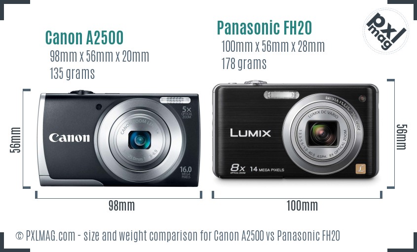 Canon A2500 vs Panasonic FH20 size comparison