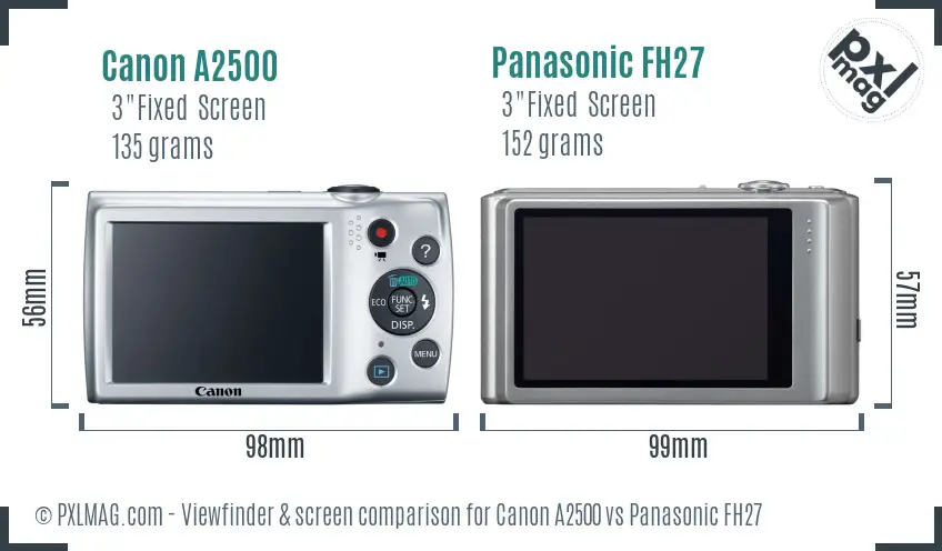 Canon A2500 vs Panasonic FH27 Screen and Viewfinder comparison