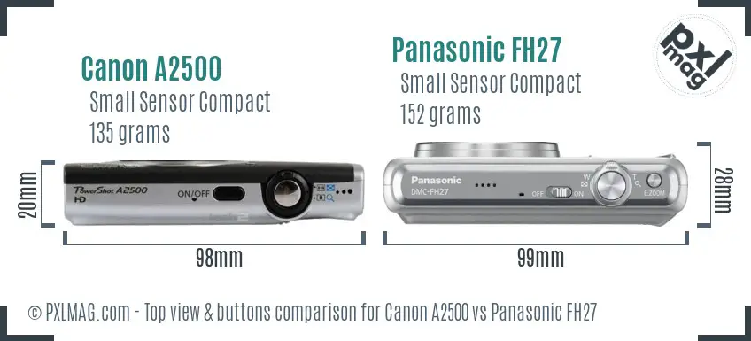 Canon A2500 vs Panasonic FH27 top view buttons comparison