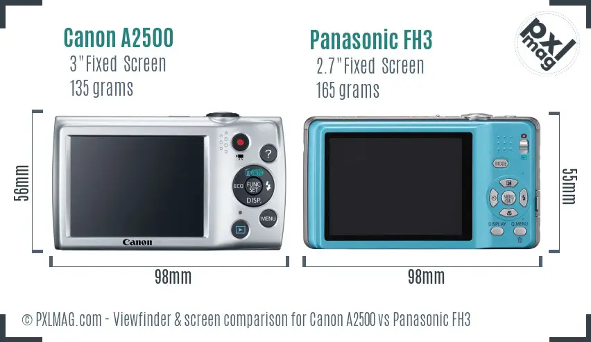 Canon A2500 vs Panasonic FH3 Screen and Viewfinder comparison