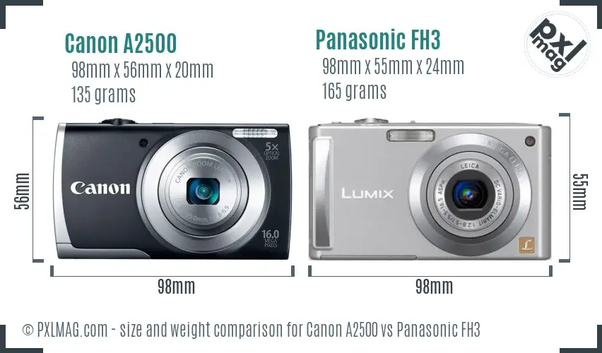 Canon A2500 vs Panasonic FH3 size comparison