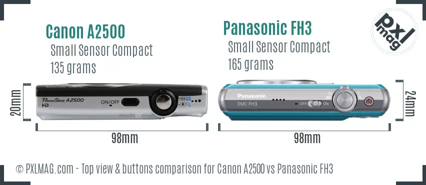 Canon A2500 vs Panasonic FH3 top view buttons comparison