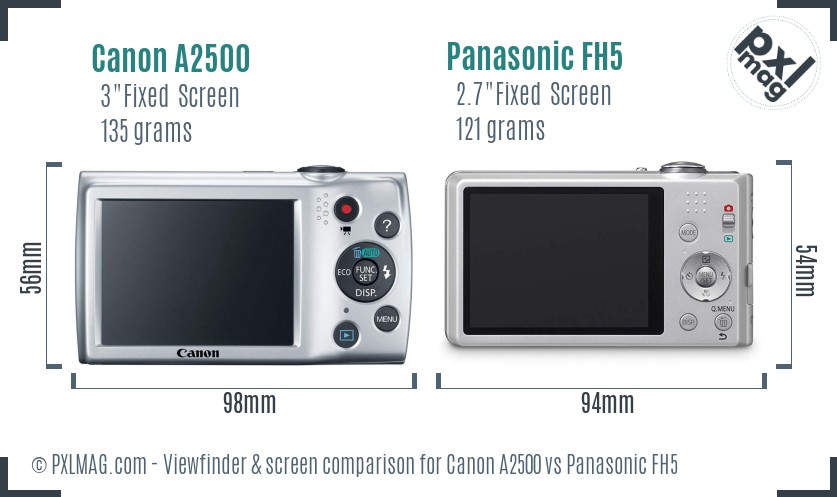 Canon A2500 vs Panasonic FH5 Screen and Viewfinder comparison