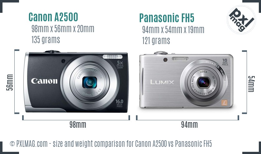 Canon A2500 vs Panasonic FH5 size comparison