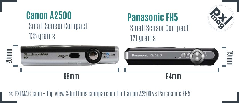 Canon A2500 vs Panasonic FH5 top view buttons comparison