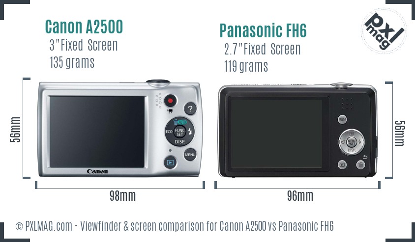 Canon A2500 vs Panasonic FH6 Screen and Viewfinder comparison
