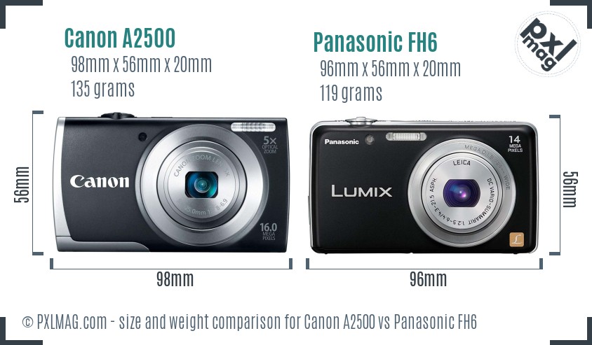 Canon A2500 vs Panasonic FH6 size comparison Canon A2500 vs Panasonic FH6 size comparison