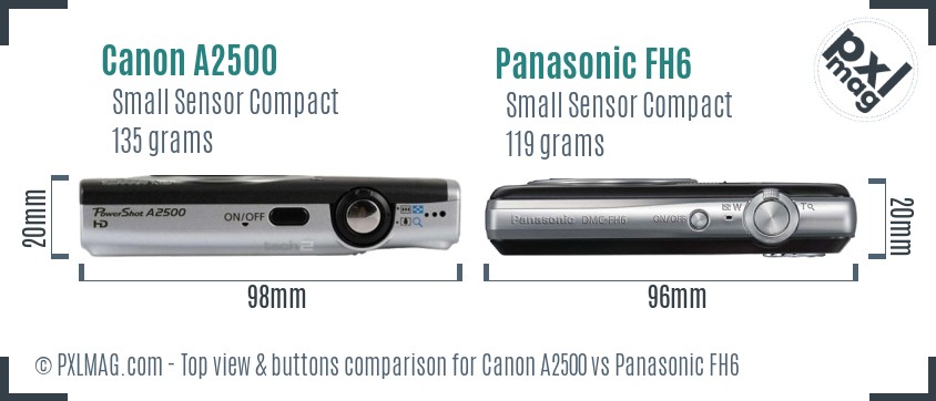 Canon A2500 vs Panasonic FH6 top view buttons comparison