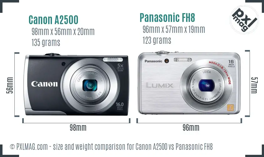 Canon A2500 vs Panasonic FH8 size comparison Canon A2500 vs Panasonic FH8 size comparison