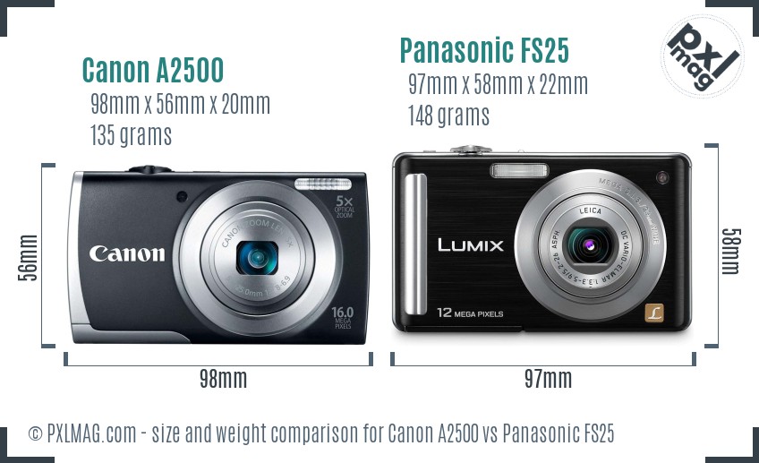 Canon A2500 vs Panasonic FS25 size comparison