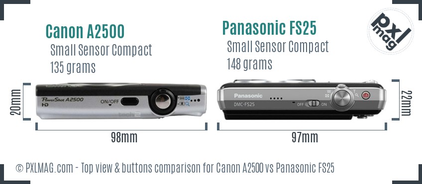 Canon A2500 vs Panasonic FS25 top view buttons comparison