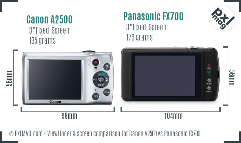 Canon A2500 vs Panasonic FX700 Screen and Viewfinder comparison Canon A2500 vs Panasonic FX700 Screen and Viewfinder comparison