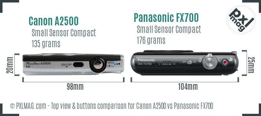 Canon A2500 vs Panasonic FX700 top view buttons comparison Canon A2500 vs Panasonic FX700 top view buttons comparison