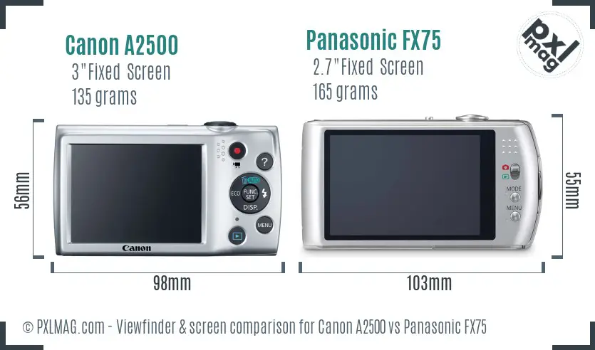 Canon A2500 vs Panasonic FX75 Screen and Viewfinder comparison