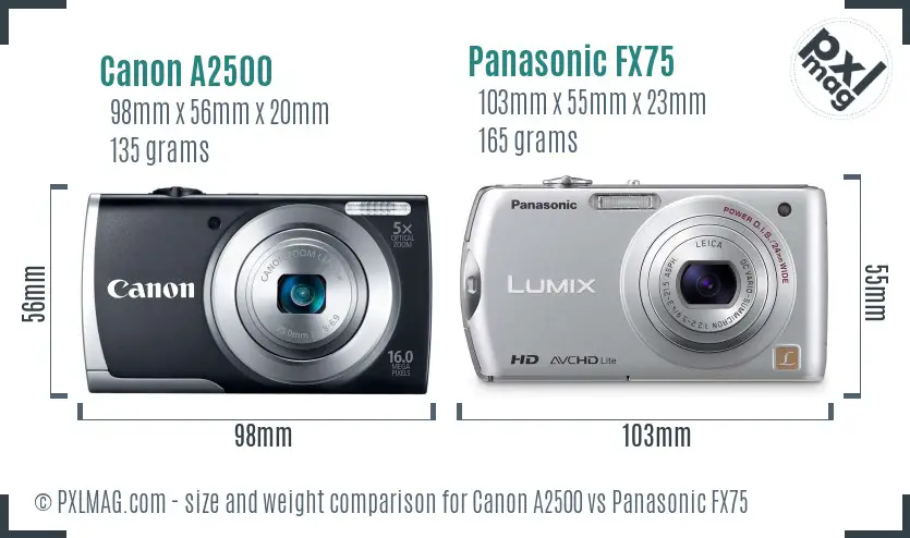 Canon A2500 vs Panasonic FX75 size comparison