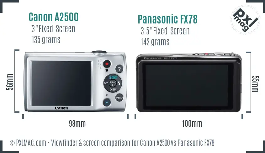 Canon A2500 vs Panasonic FX78 Screen and Viewfinder comparison