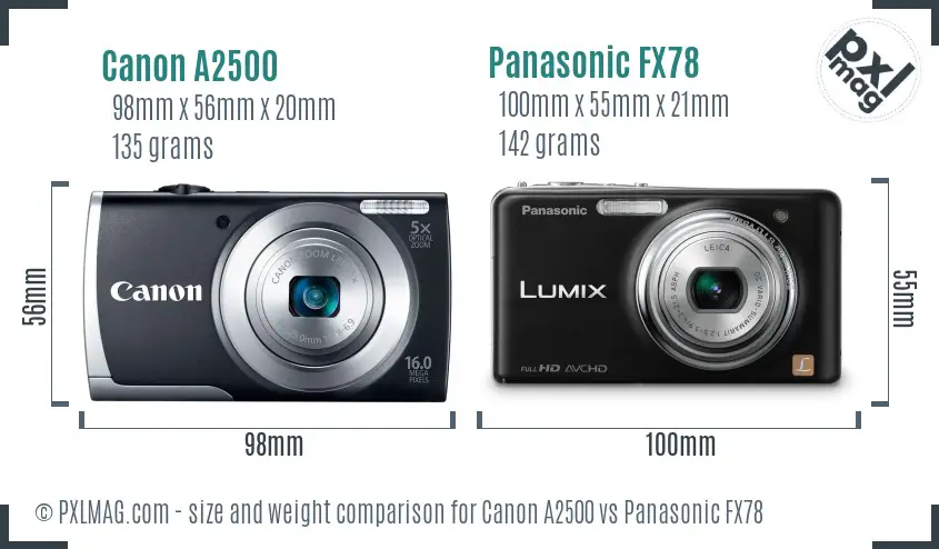 Canon A2500 vs Panasonic FX78 size comparison