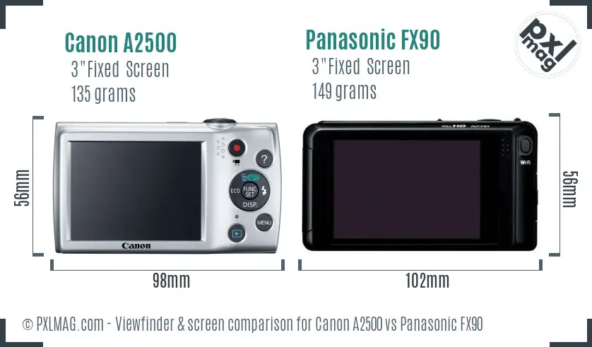 Canon A2500 vs Panasonic FX90 Screen and Viewfinder comparison