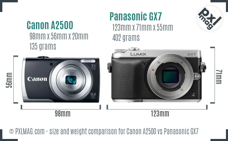 Canon A2500 vs Panasonic GX7 size comparison