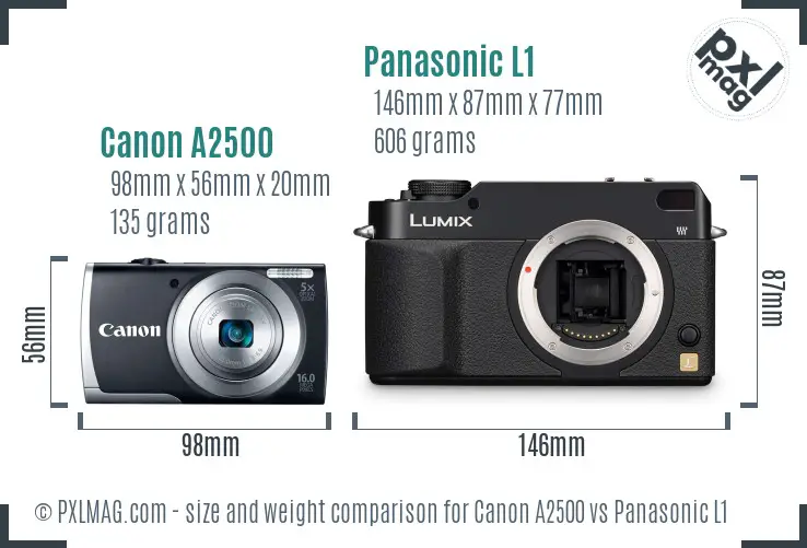 Canon A2500 vs Panasonic L1 size comparison