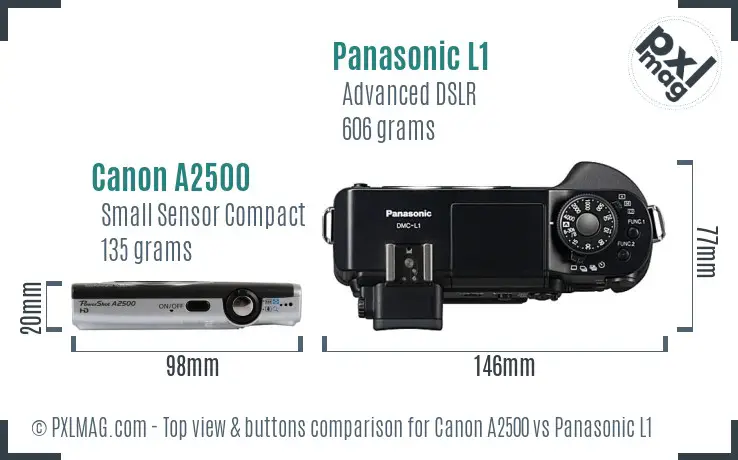 Canon A2500 vs Panasonic L1 top view buttons comparison
