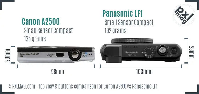 Canon A2500 vs Panasonic LF1 top view buttons comparison