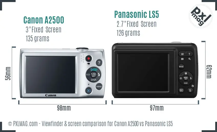 Canon A2500 vs Panasonic LS5 Screen and Viewfinder comparison