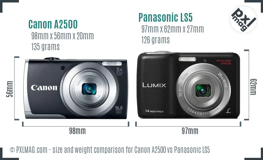 Canon A2500 vs Panasonic LS5 size comparison