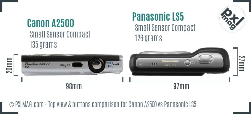 Canon A2500 vs Panasonic LS5 top view buttons comparison