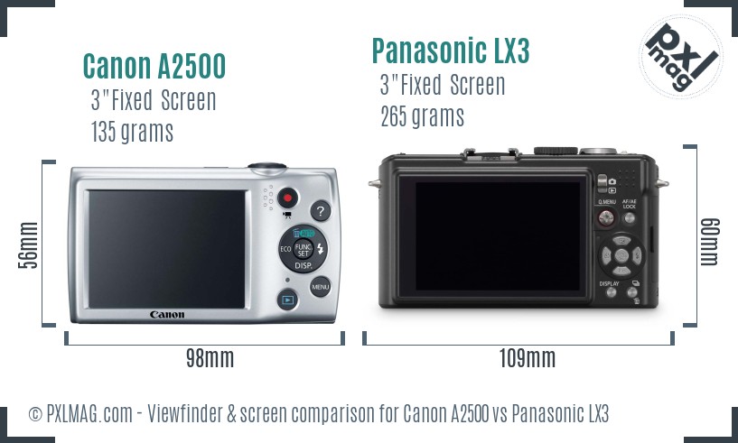 Canon A2500 vs Panasonic LX3 Screen and Viewfinder comparison
