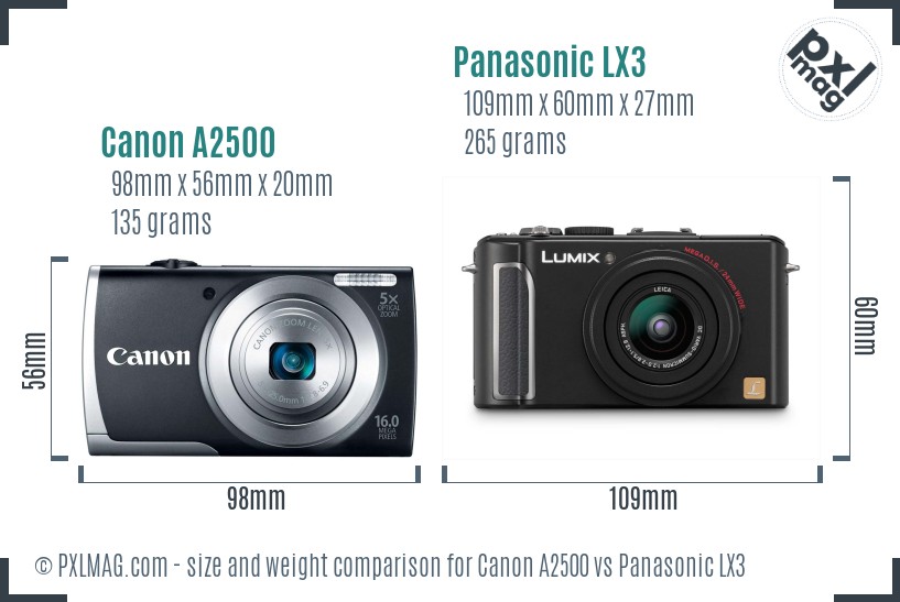 Canon A2500 vs Panasonic LX3 size comparison