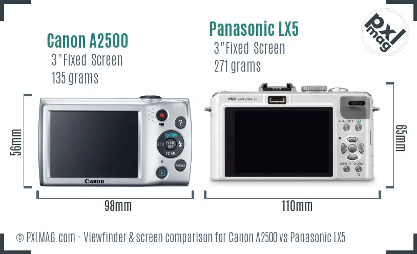 Canon A2500 vs Panasonic LX5 Screen and Viewfinder comparison