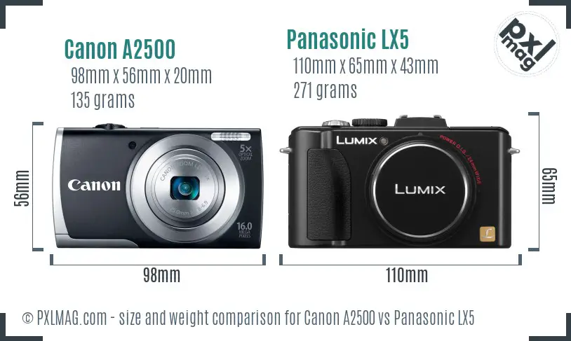 Canon A2500 vs Panasonic LX5 size comparison