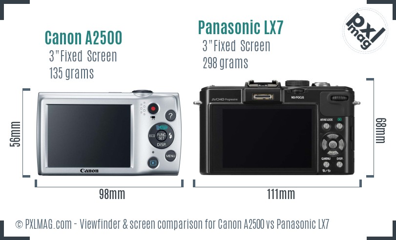 Canon A2500 vs Panasonic LX7 Screen and Viewfinder comparison