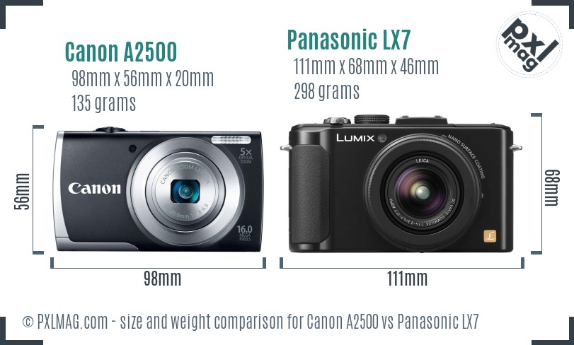 Canon A2500 vs Panasonic LX7 size comparison