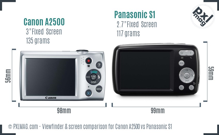 Canon A2500 vs Panasonic S1 Screen and Viewfinder comparison