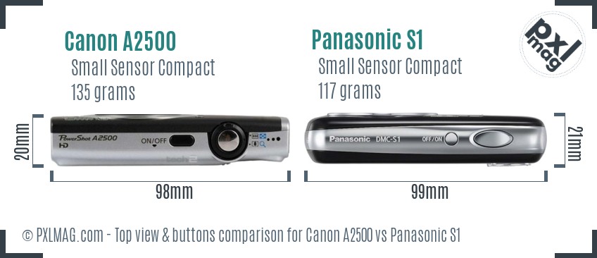 Canon A2500 vs Panasonic S1 top view buttons comparison