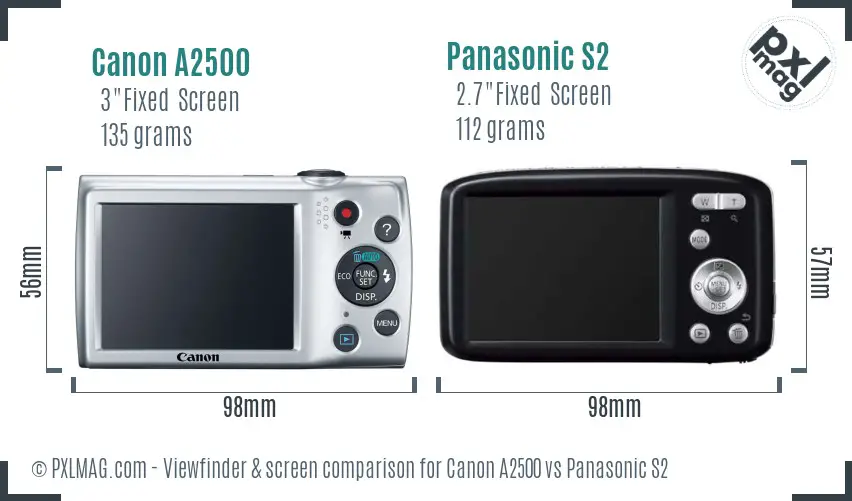Canon A2500 vs Panasonic S2 Screen and Viewfinder comparison