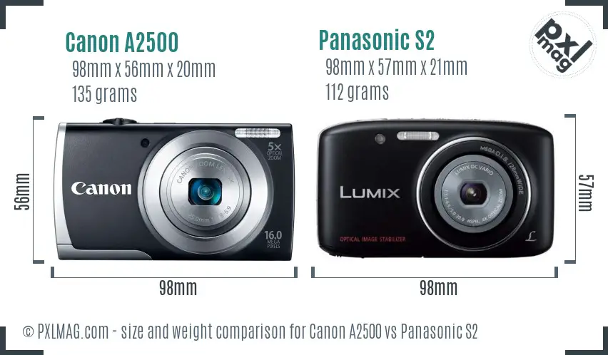 Canon A2500 vs Panasonic S2 size comparison